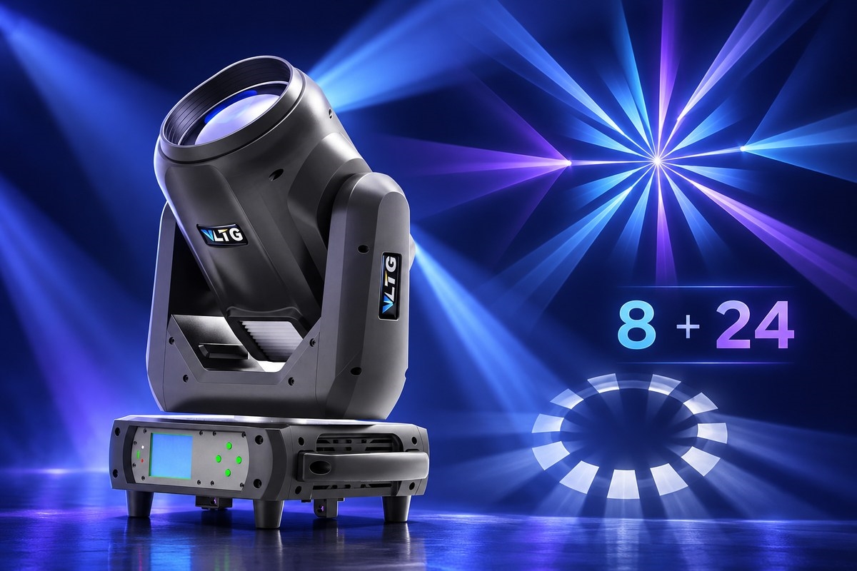 Minh họa hiệu ứng lăng kính 8 và 24 mặt của đèn Moving Beam VLTG Mini360