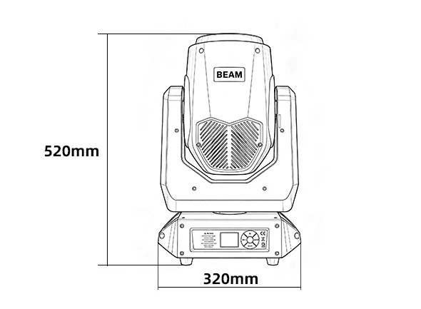 Đèn Moving Beam VLTG F-HL-295 bản vẽ chiều rộng và chiều cao