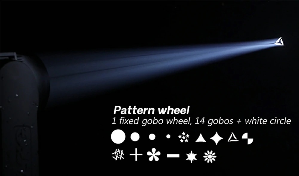 Đèn Moving Beam VLTG Beacon 330 IP minh họa 14 gobo cố định