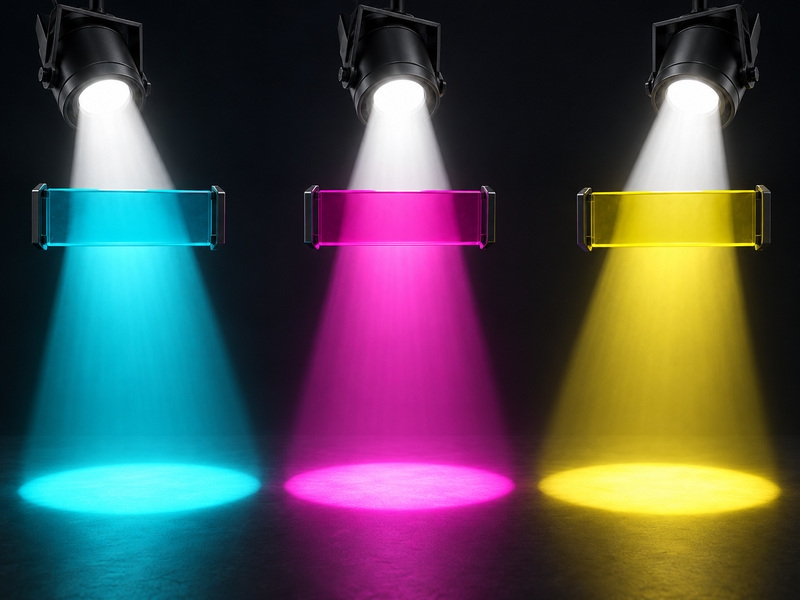 Ánh sáng trắng đi qua từng bộ lọc cyan magenta và yellow