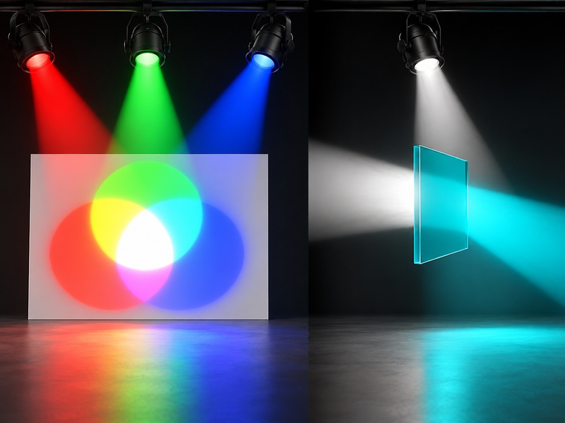 So sánh nguyên lý cộng ánh sáng RGB với lọc bớt thành phần bằng cyan