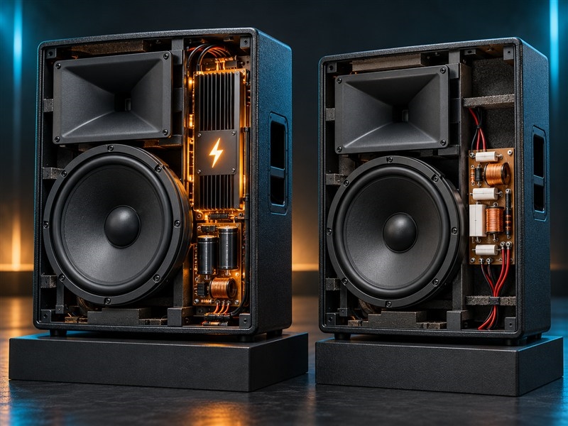 Minh họa 3D amplifier bên trong loa active và phân tần loa passive