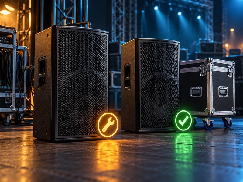 Minh họa 3D loa cần bảo trì và thùng dự phòng đã kiểm tra