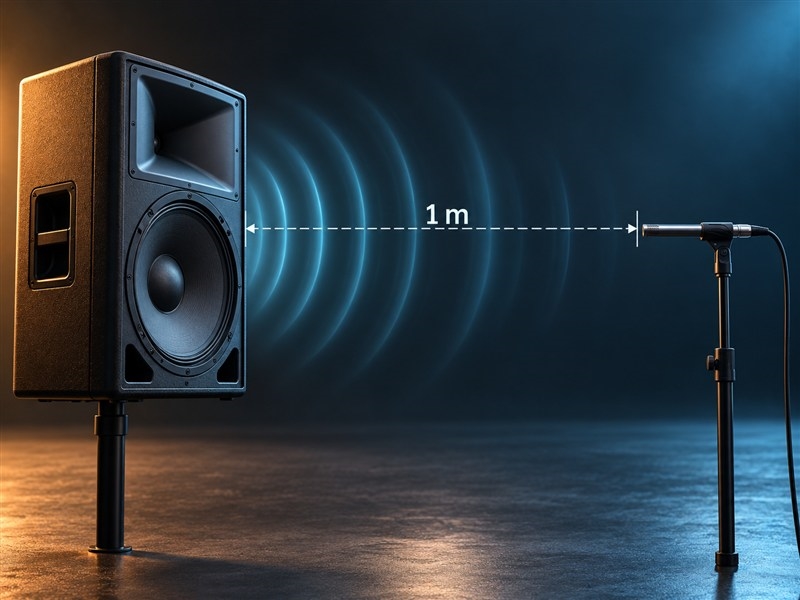 Minh họa 3D loa và micro ở khoảng cách đo một mét