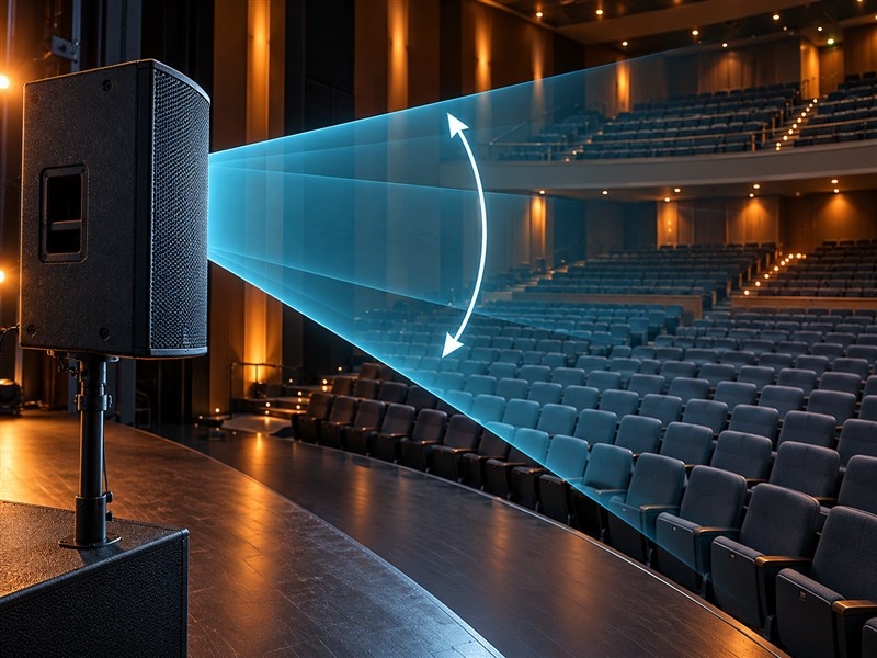 Minh họa 3D góc phủ dọc của loa hướng vào ghế khán giả