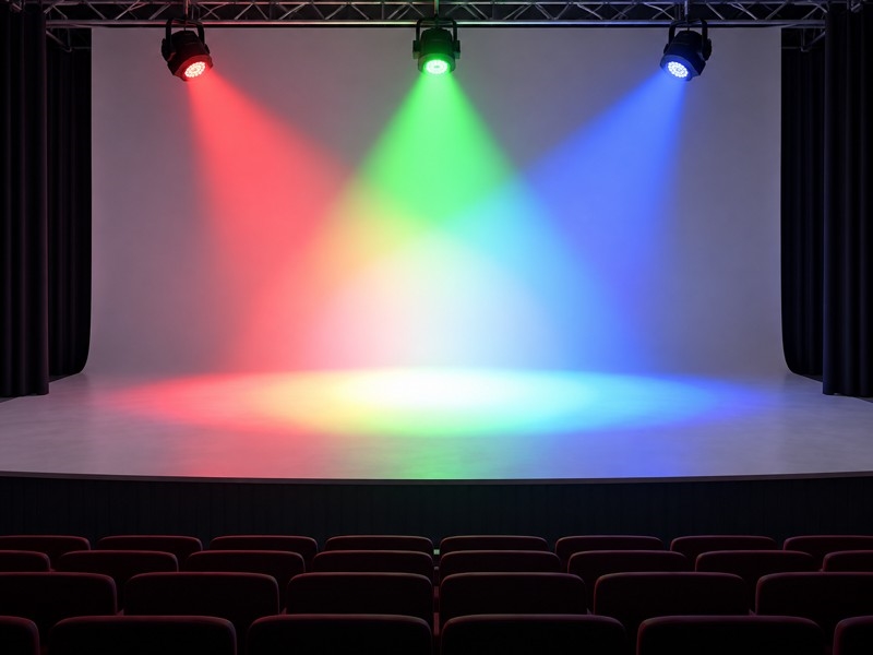 Hình minh họa nguyên lý pha màu ánh sáng RGB trên sân khấu
