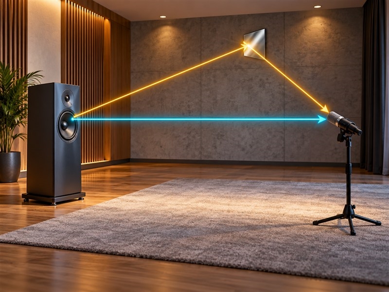 Minh họa 3D đường âm trực tiếp và phản xạ từ tường đến micro