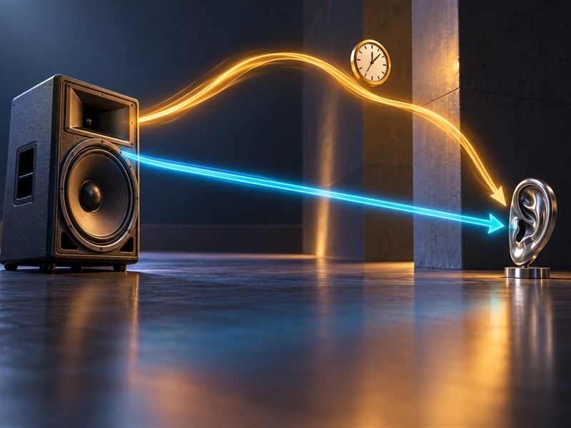 Minh họa 3D hai đường âm dài ngắn khác nhau tới cùng vị trí nghe